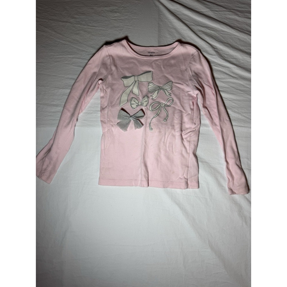 Long Sleeve Pink Girls Shirt With Bows Details Size 6x